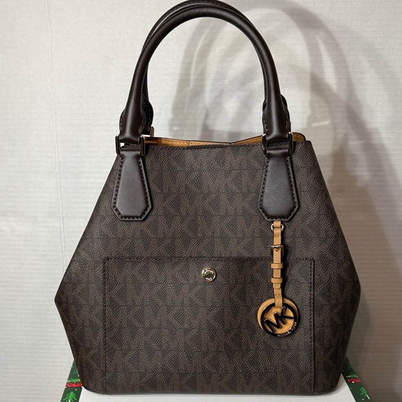 Michael Kors Handbags - NWT Michael Kors Brown Logo Greenwich Large Grab Bag Tote Satchel MK Signature